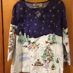 Collections ETC Christmas Snowman Scene Top Size Large New